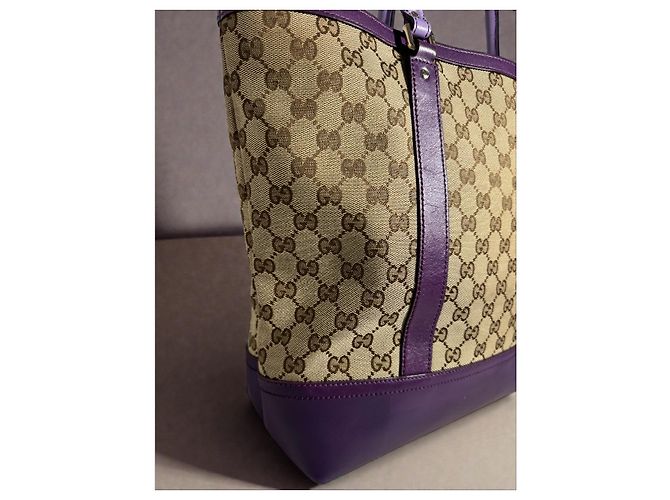 Gucci Abbey Tote GG Canvas e pelle viola Beige Viola scuro - vista 11