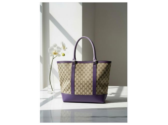 Gucci Abbey Tote GG Canvas e pelle viola Beige Viola scuro - vista 2