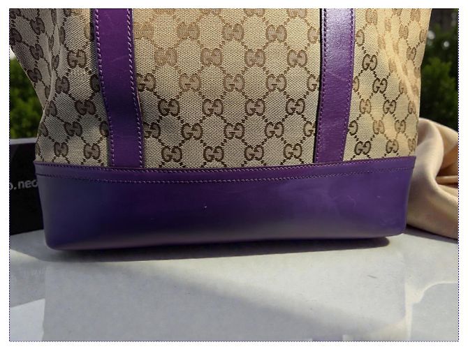 Gucci Abbey Tote GG Canvas e pelle viola Beige Viola scuro - vista 3