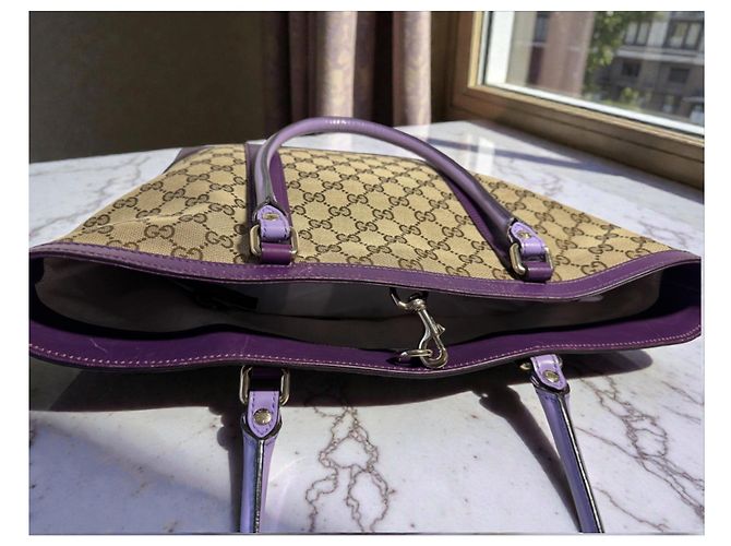 Gucci Abbey Tote GG Canvas e pelle viola Beige Viola scuro - vista 5