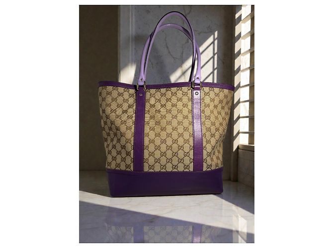 Gucci Abbey Tote GG Canvas e pelle viola Beige Viola scuro - vista 6