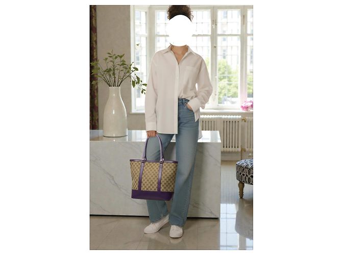 Gucci Abbey Tote GG Canvas e pelle viola Beige Viola scuro - vista 7