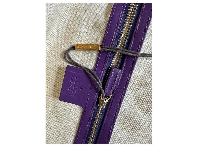 Gucci Abbey Tote GG Canvas e pelle viola Beige Viola scuro - vista 9