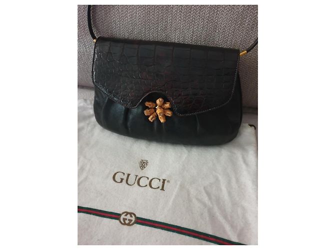 Borsa a spalla Gucci in pelle marrone con chiusura in bambù - vista 11
