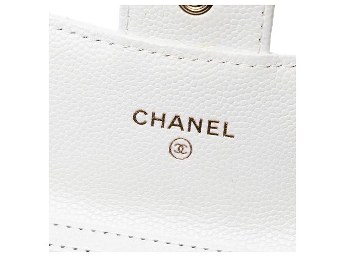 Wallet On Chain Tarjetero de caviar blanco acolchado CC de Chanel con cadena - vista 6