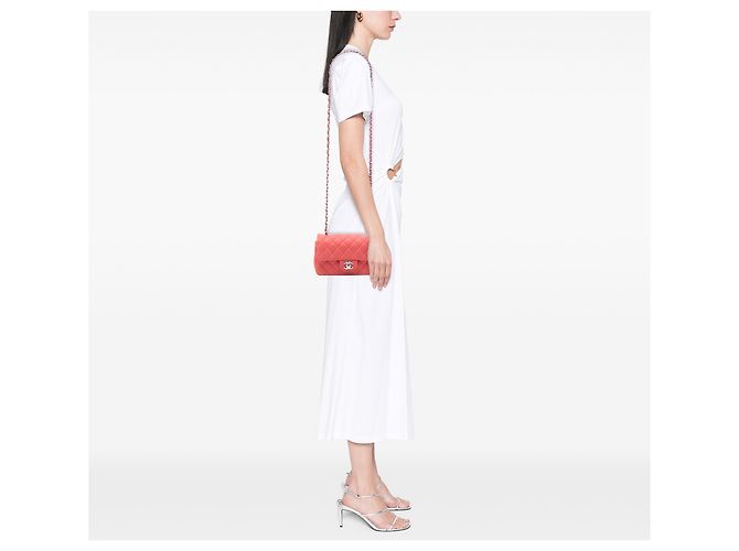 Chanel Laranja Mini Retangular Clássico Caviar Com Uma Aba Pescaria - vista 7