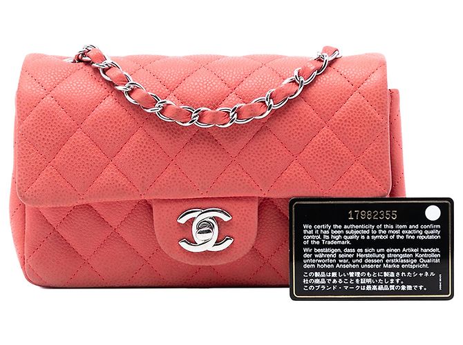 Chanel Laranja Mini Retangular Clássico Caviar Com Uma Aba Pescaria - vista 8