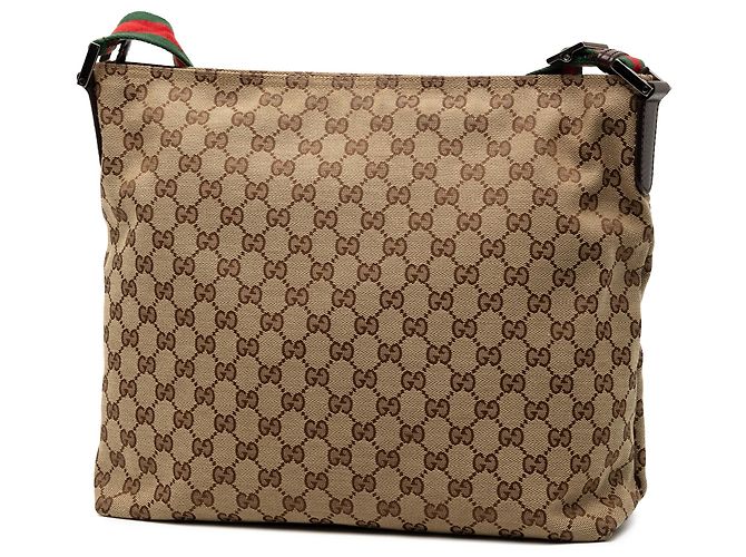 Borsa a tracolla Gucci in tela GG marrone con web Beige - vista 2