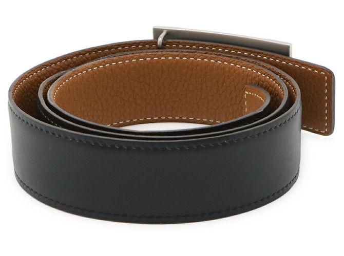 Cinturón Reversible H-Plate de Hermès Castaño Negro - vista 3