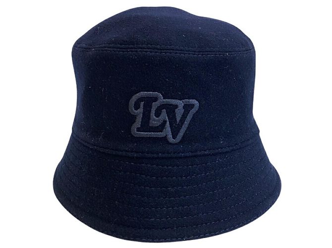 Cappello bucket in lana blu navy e rosso Louis Vuitton - vista 5