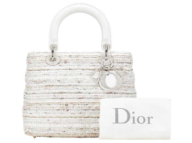 Borsa a mano Dior Lady Canage in tweed Christian Dior Bianco Multicolore - vista 10