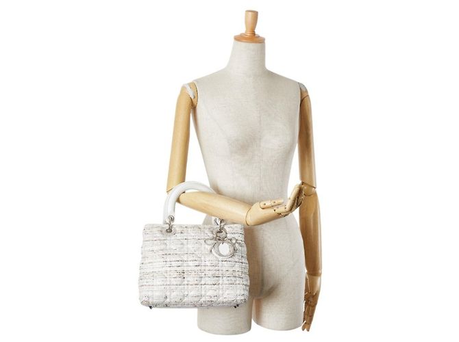 Borsa a mano Dior Lady Canage in tweed Christian Dior Bianco Multicolore - vista 11