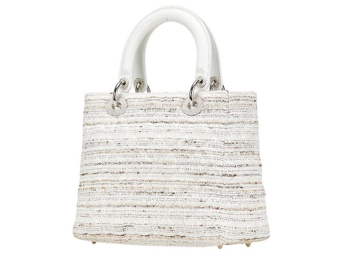 Borsa a mano Dior Lady Canage in tweed Christian Dior Bianco Multicolore - vista 2