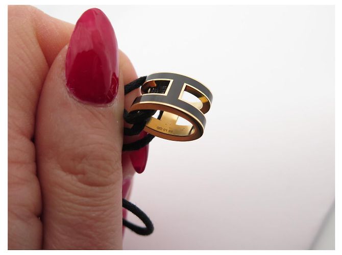 Hermès NUOVO BRACCIALE HERMES PENDENTE POP H LACCATO NERO & PLACCA D'ORO BRACCIALE IN CORDINO - vista 6