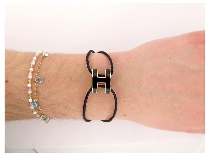 Hermès NUOVO BRACCIALE HERMES PENDENTE POP H LACCATO NERO & PLACCA D'ORO BRACCIALE IN CORDINO - vista 9