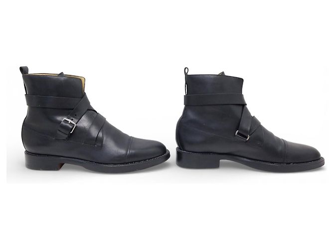Hermès SCARPE HERMES FINLAND ANFIBI 42 IN PELLE NERA CON DOPPIE CINGHIE Nero - vista 3
