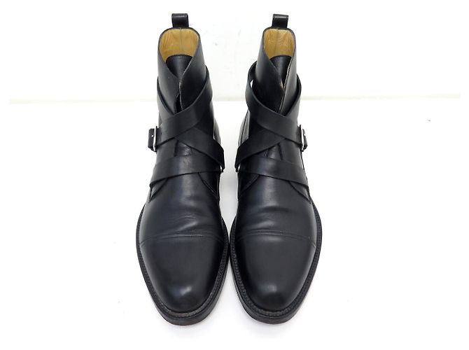 Hermès SCARPE HERMES FINLAND ANFIBI 42 IN PELLE NERA CON DOPPIE CINGHIE Nero - vista 8