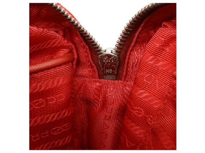 Bolsa de ombro 2 em 1 em nylon e couro com logo triangular da Prada Vermelho - vista 8