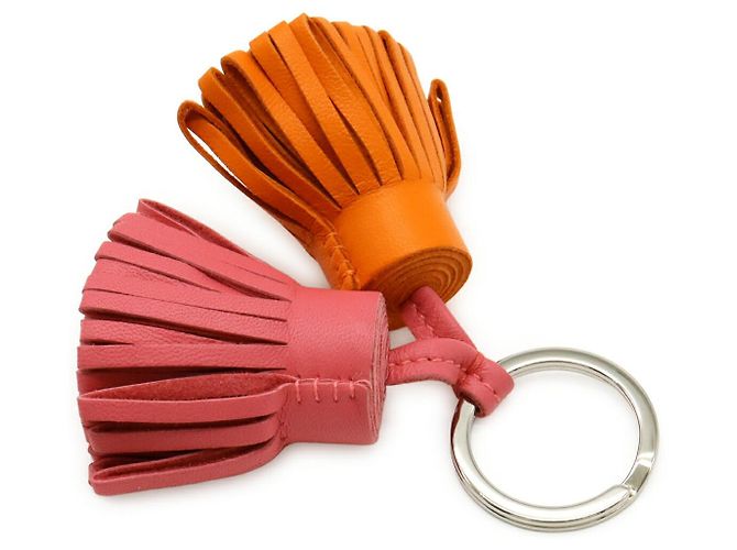 Hermès Carmen Uno Dos Anymilo Leder-Schlüsselanhänger Pink Orange - Ansicht 2