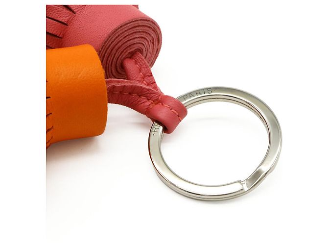 Hermès Carmen Uno Dos Anymilo Leder-Schlüsselanhänger Pink Orange - Ansicht 4