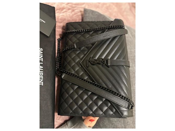 Saint Laurent Borsa Envelope Large in pelle caviar nera Nero - vista 17