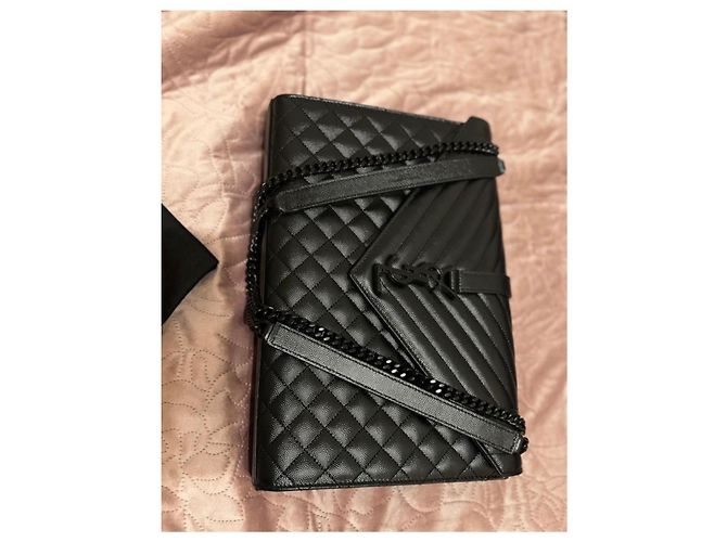 Saint Laurent Borsa Envelope Large in pelle caviar nera Nero - vista 5