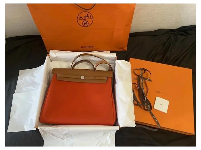 Borsa Hermès Herbag 39 Arancione in Pelle - Ansicht 9