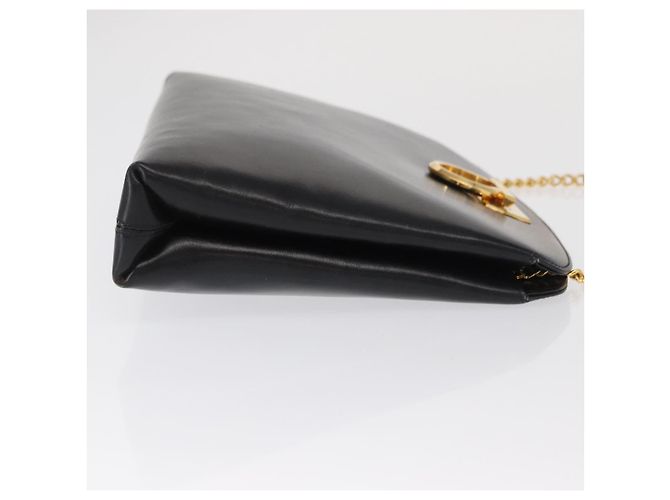 Salvatore Ferragamo Borsa a Spalla Gancini Chain in Pelle Nera Oro Auth 169084 Nero D'oro - vista 3