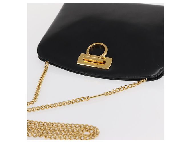 Salvatore Ferragamo Borsa a Spalla Gancini Chain in Pelle Nera Oro Auth 169084 Nero D'oro - vista 6