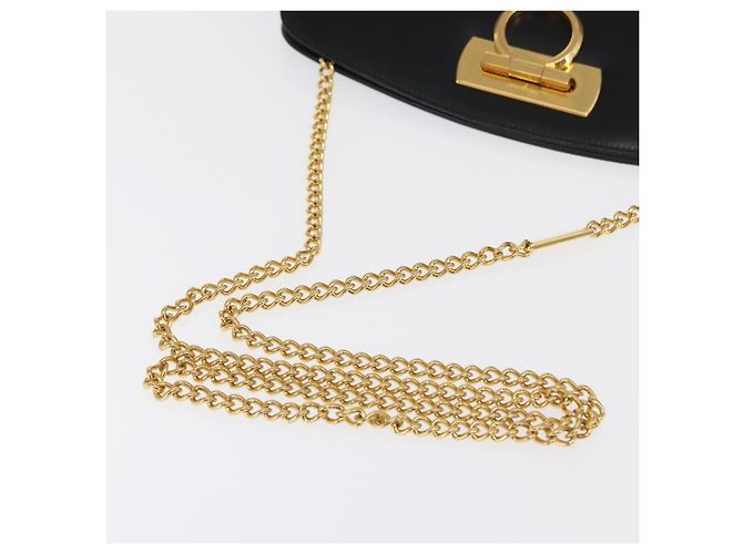 Salvatore Ferragamo Borsa a Spalla Gancini Chain in Pelle Nera Oro Auth 169084 Nero D'oro - vista 7