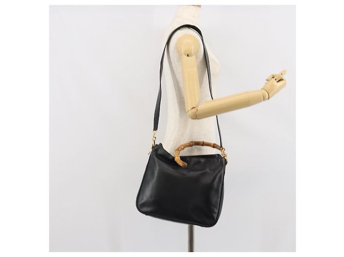 Borsa a Spalla in Pelle Gucci Bamboo 2way Nera Oro 001 2113 1638 Auth ki6316 Nero D'oro - vista 24