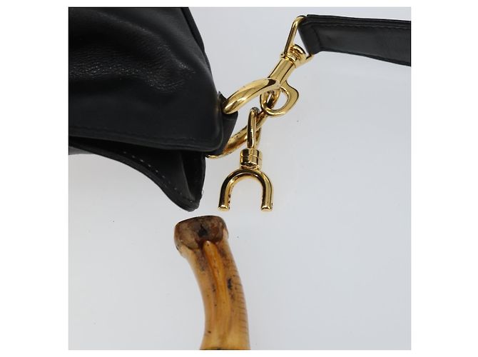 Borsa a Spalla in Pelle Gucci Bamboo 2way Nera Oro 001 2113 1638 Auth ki6316 Nero D'oro - vista 8