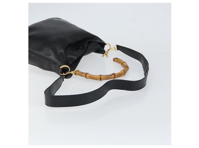 Borsa a Spalla in Pelle Gucci Bamboo 2way Nera Oro 001 2113 1638 Auth ki6316 Nero D'oro - vista 9