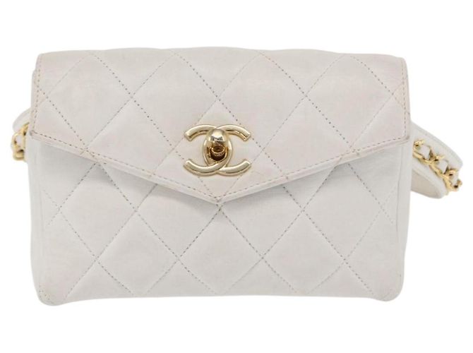 CHANEL Bauchtasche aus Lammleder Gold Weiß CC Auth bs33133 Golden - Ansicht 13