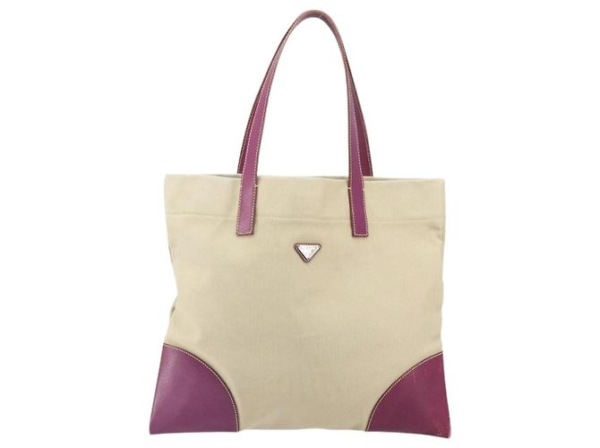 PRADA Tote Bag aus Canvas Beige Silber Authentisch 170406 - Ansicht 13