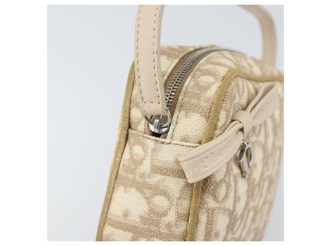 Christian Dior Trotter Canvas Romantic Pouch PVC Beige Silver Auth 168043 Silvery - view 10