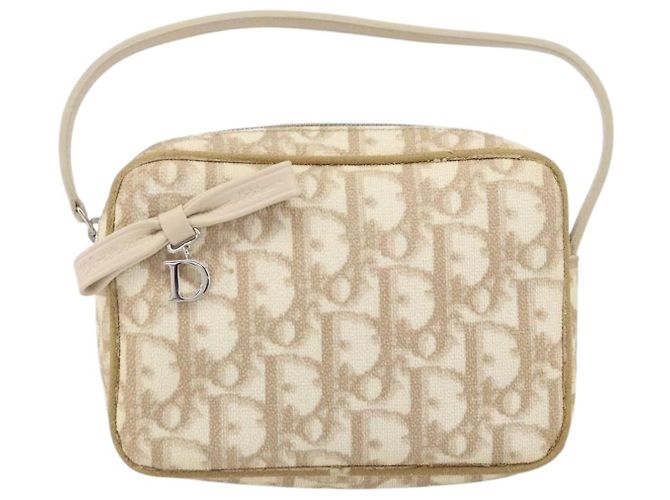 Christian Dior Trotter Canvas Romantic Pouch PVC Beige Silver Auth 168043 Silvery - view 13