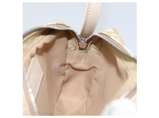Christian Dior Trotter Canvas Romantic Pouch PVC Beige Silver Auth 168043 Silvery - view 18