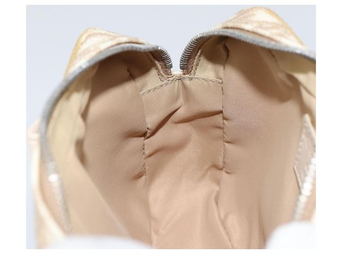 Christian Dior Trotter Canvas Romantic Pouch PVC Beige Silver Auth 168043 Silvery - view 19