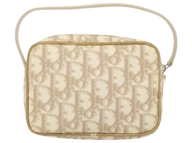 Christian Dior Trotter Canvas Romantic Pouch PVC Beige Silver Auth 168043 Silvery - view 2