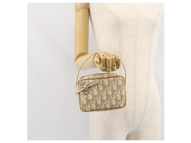 Christian Dior Trotter Canvas Romantic Pouch PVC Beige Silver Auth 168043 Silvery - view 20