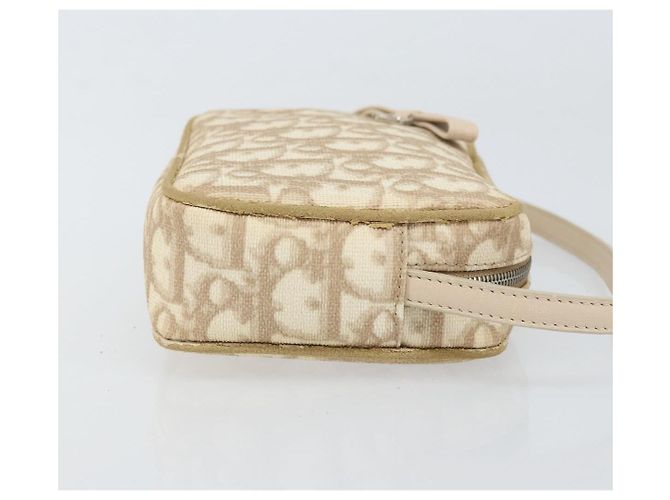 Christian Dior Trotter Canvas Romantic Pouch PVC Beige Silver Auth 168043 Silvery - view 3