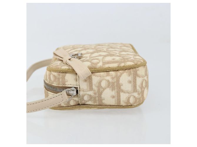 Christian Dior Trotter Canvas Romantic Pouch PVC Beige Silver Auth 168043 Silvery - view 4