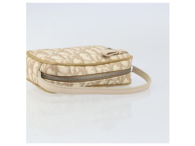 Christian Dior Trotter Canvas Romantic Pouch PVC Beige Silver Auth 168043 Silvery - view 7