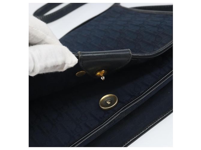 Borsa a Spalla in Tela Trotter Christian Dior Blu Navy Oro Auth ka2125 D'oro - vista 10