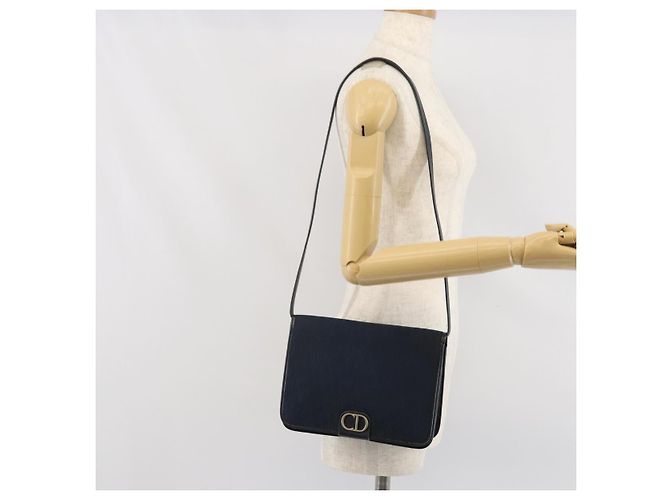 Borsa a Spalla in Tela Trotter Christian Dior Blu Navy Oro Auth ka2125 D'oro - vista 23