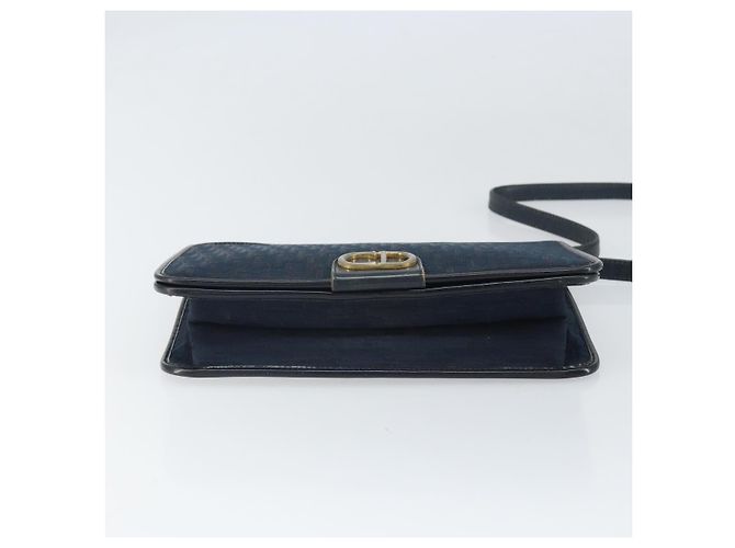 Borsa a Spalla in Tela Trotter Christian Dior Blu Navy Oro Auth ka2125 D'oro - vista 5