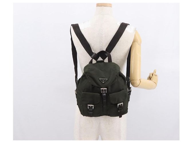 PRADA Backpack Nylon Khaki Silver Auth 166105 Silvery - view 31