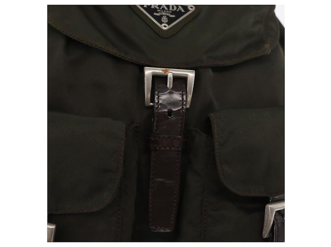 PRADA Backpack Nylon Khaki Silver Auth 166105 Silvery - view 9