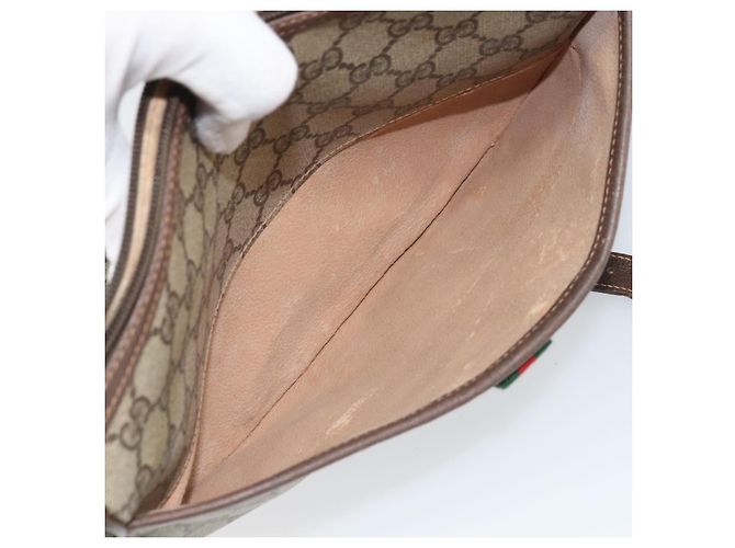 Borsa Sherry Line GG Supreme Web di GUCCI in PVC Beige e Oro 89 02 077 Auth 170107 D'oro - vista 23
